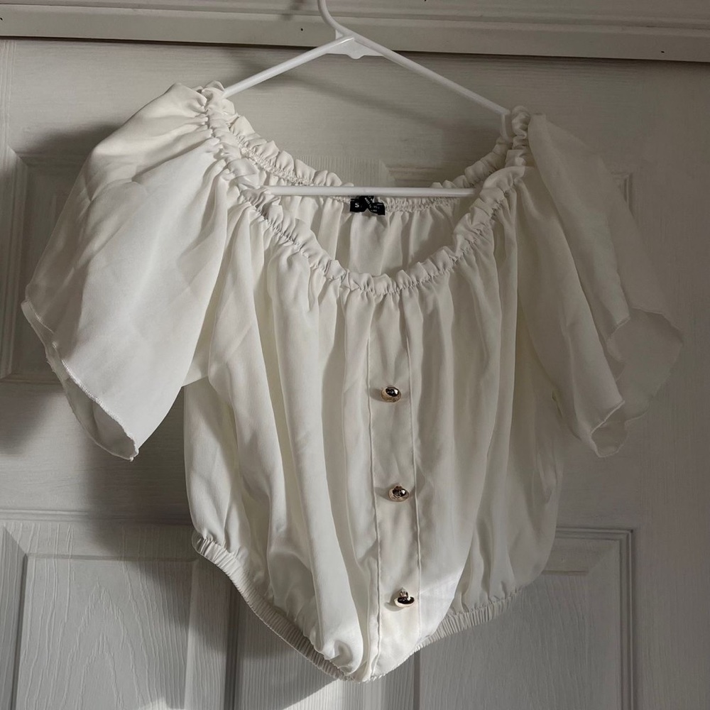 SHEIN White and Gold Button Crop Top